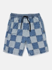 Angel & Rocket Blue 100% Cotton Neil Patchwork Washed Denim Shorts - Image 5 of 7