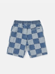 Angel & Rocket Blue 100% Cotton Neil Patchwork Washed Denim Shorts - Image 6 of 7