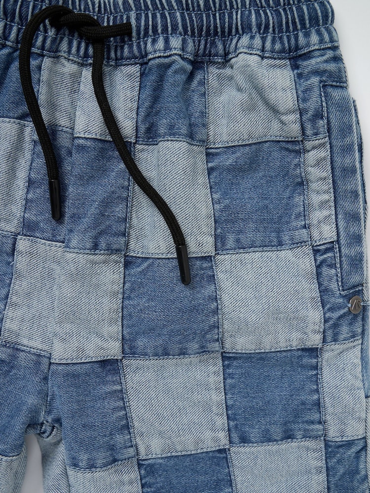 Angel & Rocket Blue 100% Cotton Neil Patchwork Washed Denim Shorts - Image 7 of 7