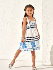 Angel & Rocket Blue 100% Cotton Print Connie Rik Rak Sundress - Image 1 of 3