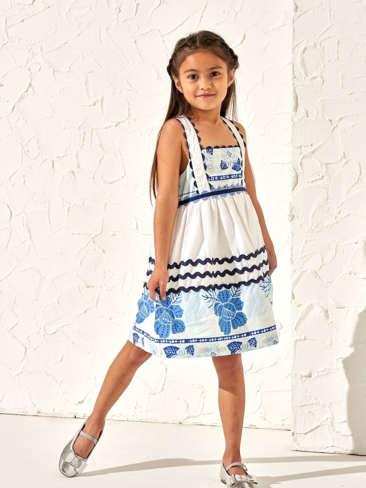 Angel & Rocket Blue 100% Cotton Print Connie Rik Rak Sundress - Image 1 of 3