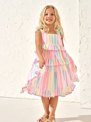 Angel & Rocket Pink 100% Cotton Pinki Nola Multi Bright Stripe Dress - Image 1 of 6