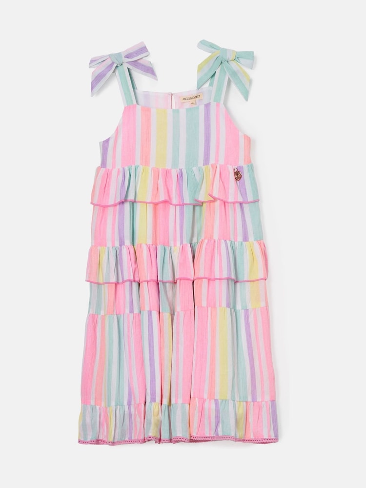 Angel & Rocket Pink 100% Cotton Pinki Nola Multi Bright Stripe Dress - Image 4 of 6