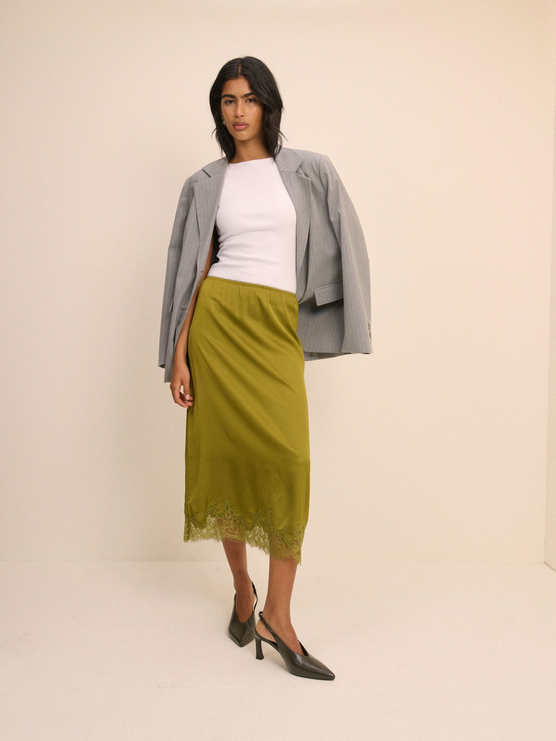 Nobody's Child Women's Green Lace Trim Satin Midi Slip Skirt Size 16 - Image 3