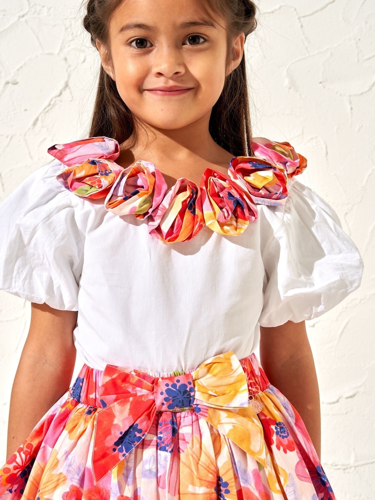 Angel & Rocket White Corsage Neck Sadie 100% Cotton Top - Image 2 of 4