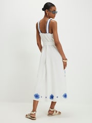 River Island White Sleeveless Scallop Hem Floral Embroidered Belted Midi Dress - Image 4 of 4