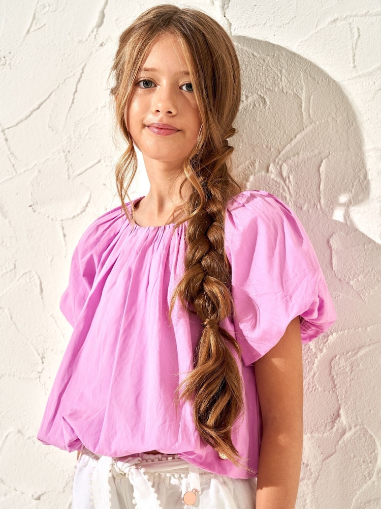 Angel & Rocket Pink Puff Sleeve Michela Woven 100% Cotton Top - Image 1 of 4 Angel & Rocket Pink Puff Sleeve Michela Woven 100% Cotton Top - Image 1 of 4