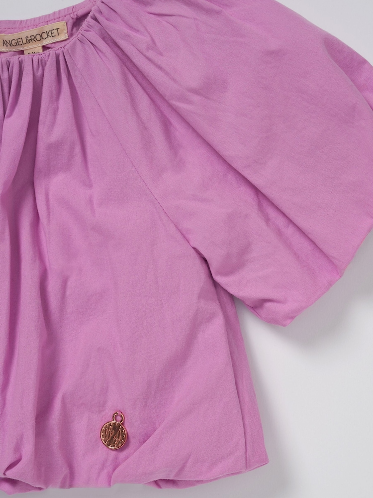 Angel & Rocket Pink Puff Sleeve Michela Woven 100% Cotton Top - Image 4 of 4 Angel & Rocket Pink Puff Sleeve Michela Woven 100% Cotton Top - Image 4 of 4