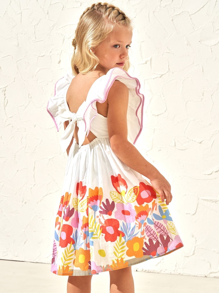 Angel & Rocket White 100% Cotton Border Print Renee Ruffle Dress - Image 2 of 3 Angel & Rocket White 100% Cotton Border Print Renee Ruffle Dress - Image 2 of 3