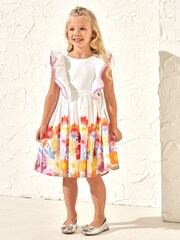 Angel & Rocket White 100% Cotton Border Print Renee Ruffle Dress - Image 3 of 3