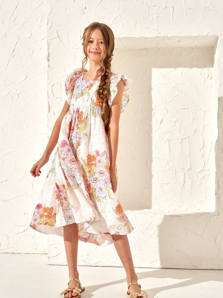 Angel & Rocket Nude 100% Cotton Printed Lexi Broderie Maxi Dress - Image 2 of 7