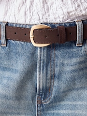 Chocolate Brown/Gold Premium Made In Italy Regular Casual Suede Belt - Image 5 of 7