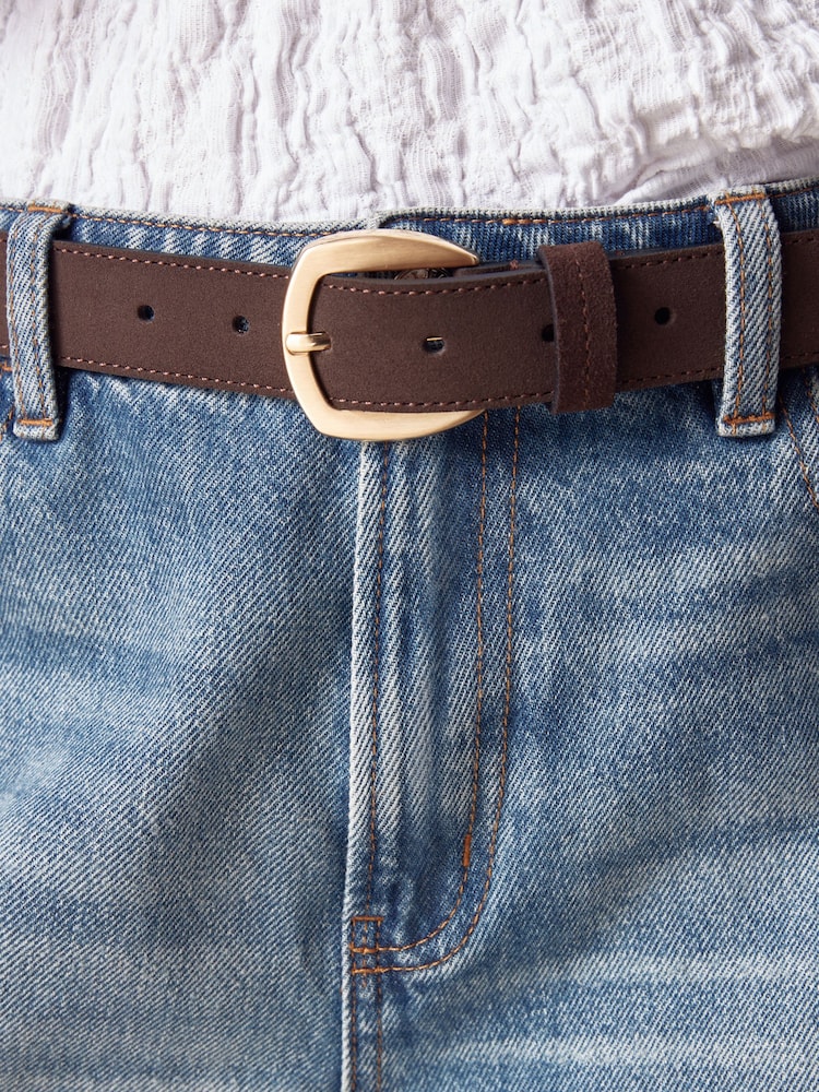 Chocolat Marron/Or - Premium Made In Italy Regular Casual Suede Ceintures - Image 5 of 7