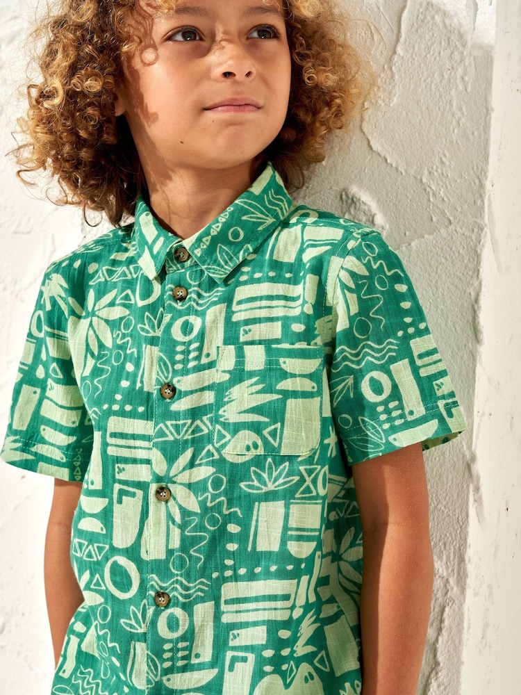 Angel & Rocket Green Bau Printed Holiday 100% Cotton Shirt - Image 1 of 5