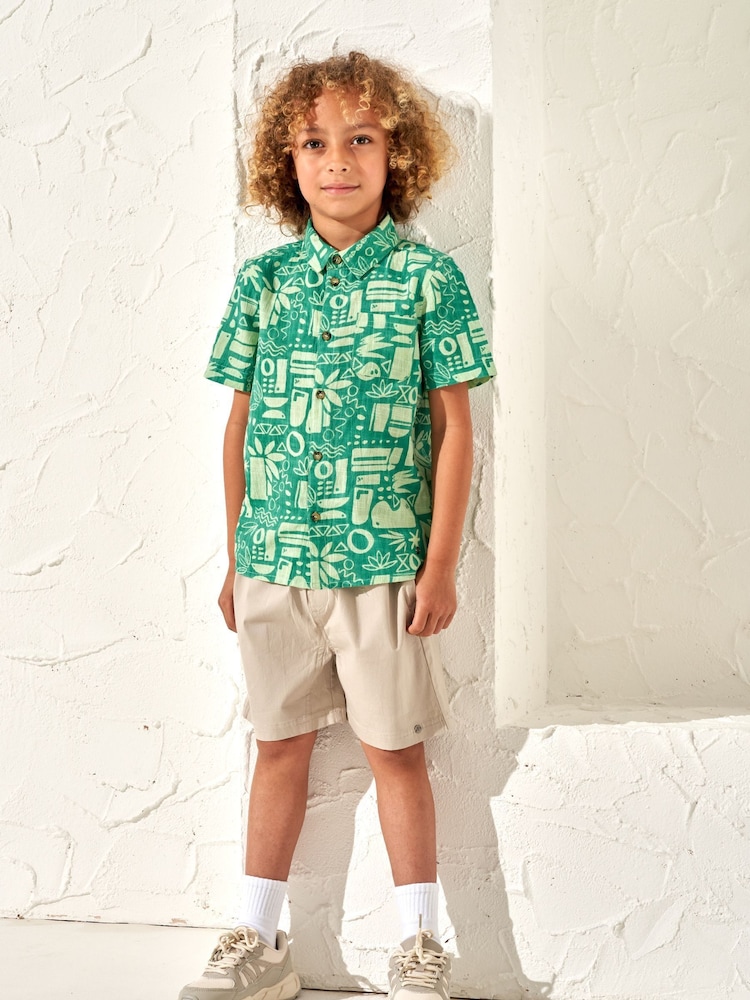 Angel & Rocket Green Bau Printed Holiday 100% Cotton Shirt - Image 2 of 5