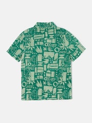 Angel & Rocket Green Bau Printed Holiday 100% Cotton Shirt - Image 4 of 5