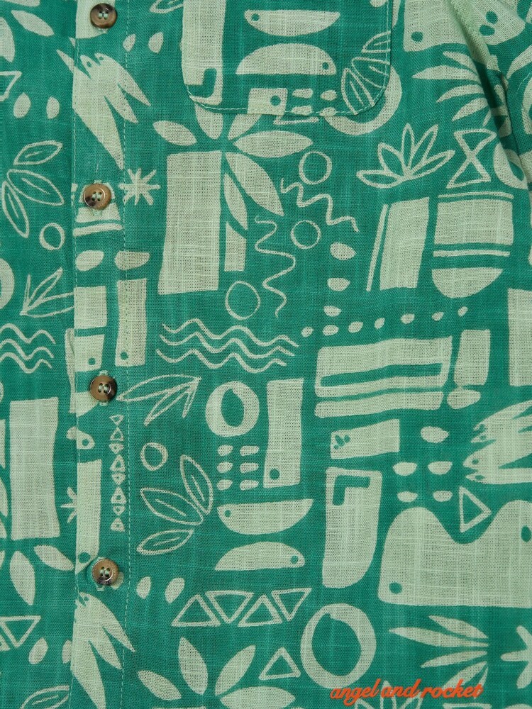 Angel & Rocket Green Bau Printed Holiday 100% Cotton Shirt - Image 5 of 5