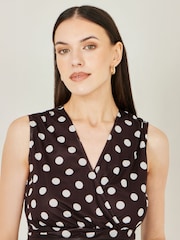 Yumi Brown Polka Dot Mesh Skater Dress With Pockets - Image 2 of 4