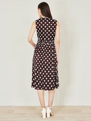 Yumi Brown Polka Dot Mesh Skater Dress With Pockets - Image 3 of 4
