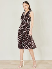 Yumi Brown Polka Dot Mesh Skater Dress With Pockets - Image 4 of 4