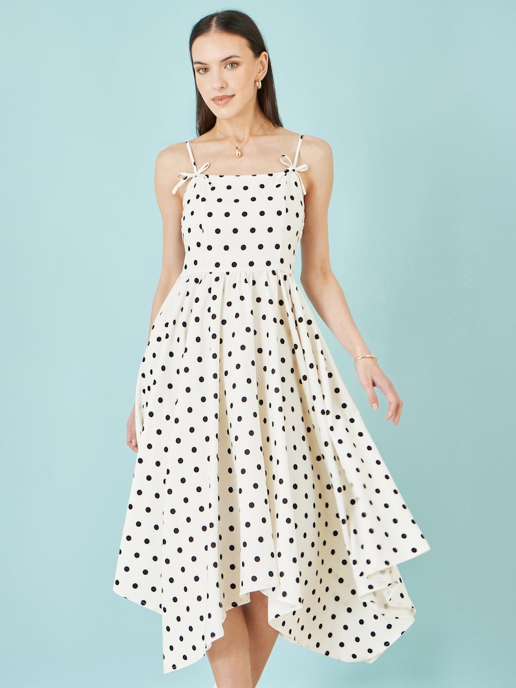 Yumi White Polka Dot Hankerchief Hem Dress - Image 1 of 5 Yumi White Polka Dot Hankerchief Hem Dress - Image 1 of 5