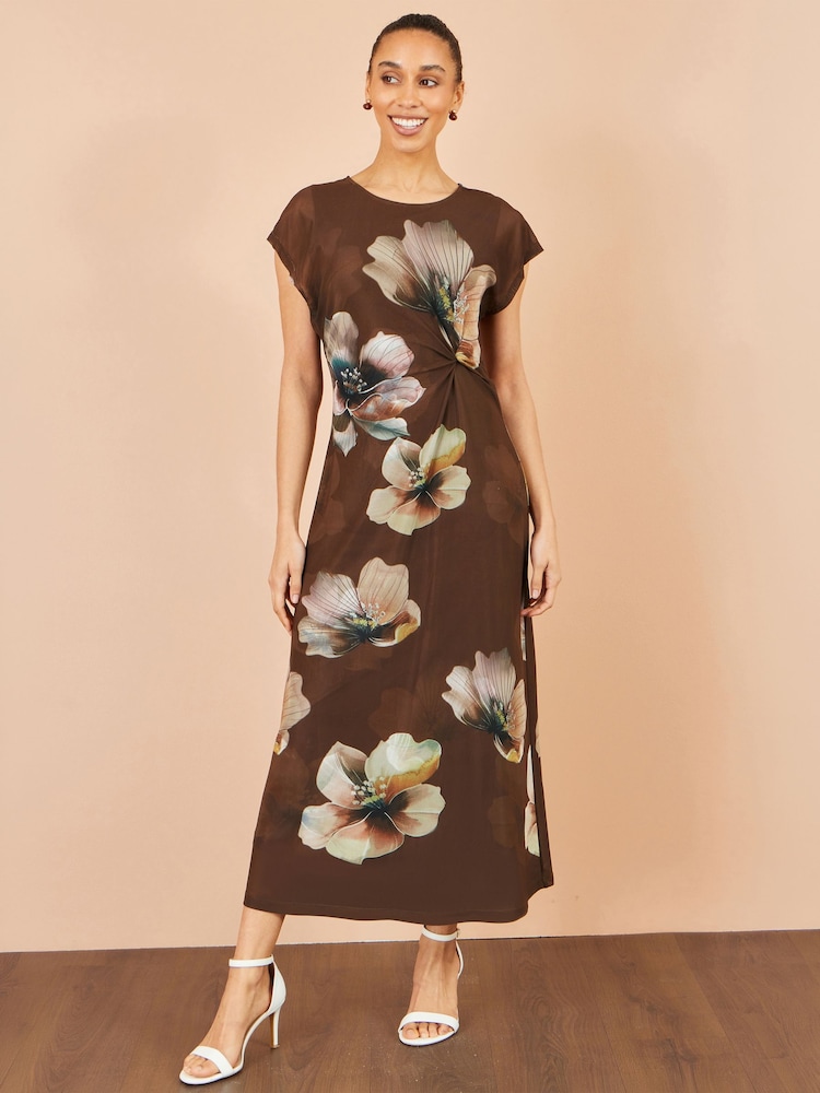 Yumi Brown Mesh Floral Midi Dress - Image 2 of 4
