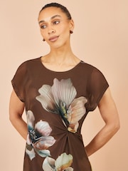 Yumi Brown Mesh Floral Midi Dress - Image 3 of 4
