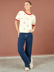 Yumi Cream Cherry Cotton Knitted Top - Image 2 of 5