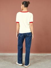 Yumi Cream Cherry Cotton Knitted Top - Image 4 of 5