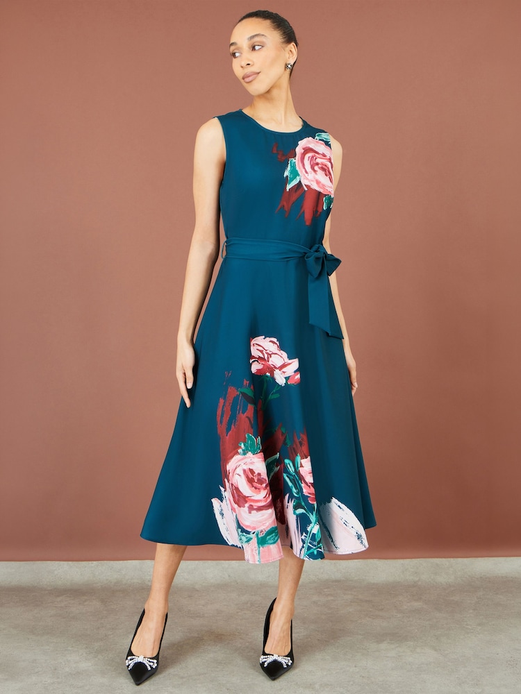 Yumi Blue Abstract Floral Skater Midi Dress - Image 2 of 5 Yumi Blue Abstract Floral Skater Midi Dress - Image 2 of 5
