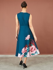 Yumi Blue Abstract Floral Skater Midi Dress - Image 4 of 5