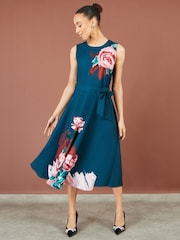 Yumi Blue Abstract Floral Skater Midi Dress - Image 5 of 5