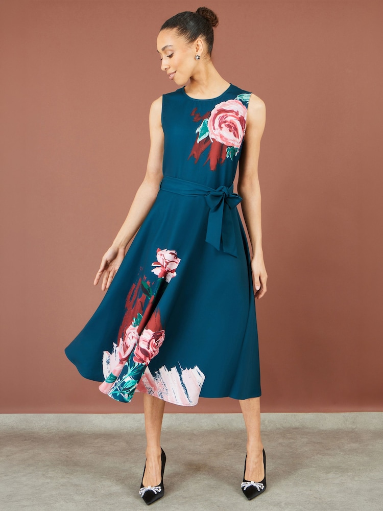 Yumi Blue Abstract Floral Skater Midi Dress - Image 5 of 5 Yumi Blue Abstract Floral Skater Midi Dress - Image 5 of 5