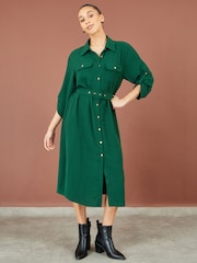 Yumi Green Stretch Midi Shirt Dress - Image 2 of 5