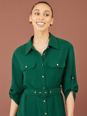 Yumi Green Stretch Midi Shirt Dress - Image 3 of 5