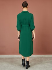 Yumi Green Stretch Midi Shirt Dress - Image 4 of 5