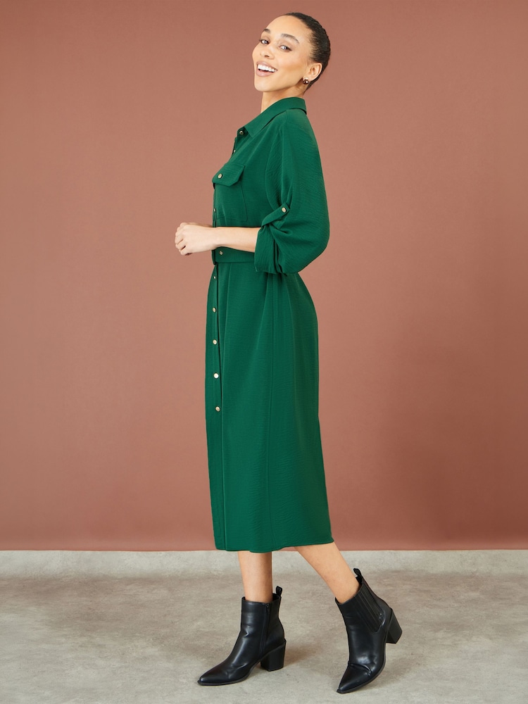 Yumi Green Stretch Midi Shirt Dress - Image 5 of 5 Yumi Green Stretch Midi Shirt Dress - Image 5 of 5