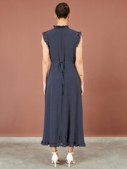Yumi Polka Dot Midi Wrap Frill Dress - Larawan 2 ng 5