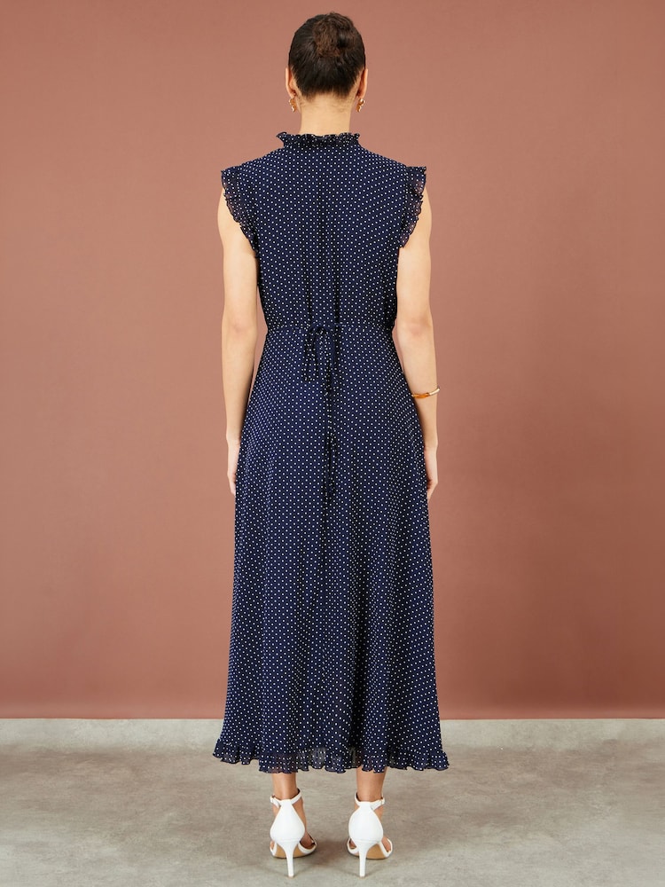 Yumi Polka Dot Midi Wrap Frill Dress - Larawan 2 ng 5