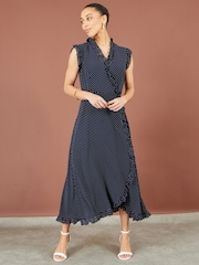 Yumi Polka Dot Midi Wrap Frill Dress - Larawan 3 ng 5