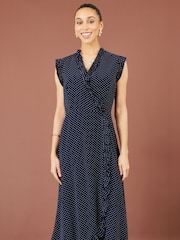 Yumi Polka Dot Midi Wrap Frill Dress - Larawan 4 ng 5