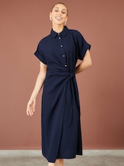 Yumi Wrap Tie Midi Shirt Dress - Larawan 3 ng 5
