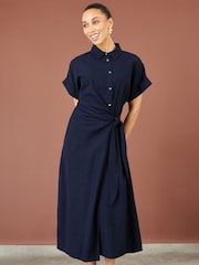 Yumi Wrap Tie Midi Shirt Dress - Larawan 4 ng 5