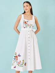 Yumi White Cotton Midi Dress With Embroidery - Image 1 of 5
