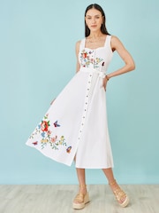 Yumi White Cotton Midi Dress With Embroidery - Image 2 of 5