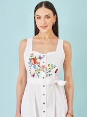 Yumi White Cotton Midi Dress With Embroidery - Image 3 of 5