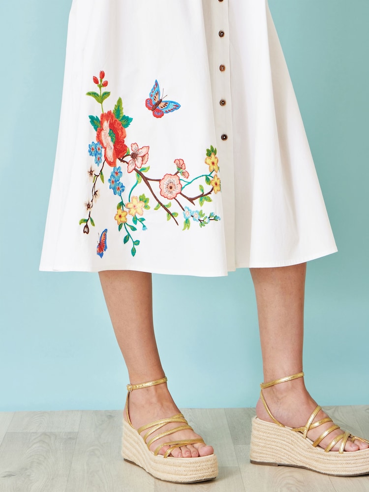 Yumi White Cotton Midi Dress With Embroidery - Image 5 of 5 Yumi White Cotton Midi Dress With Embroidery - Image 5 of 5