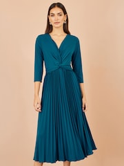 Yumi Blue Stretch Wrap Pleated Midi Dress - Image 1 of 5