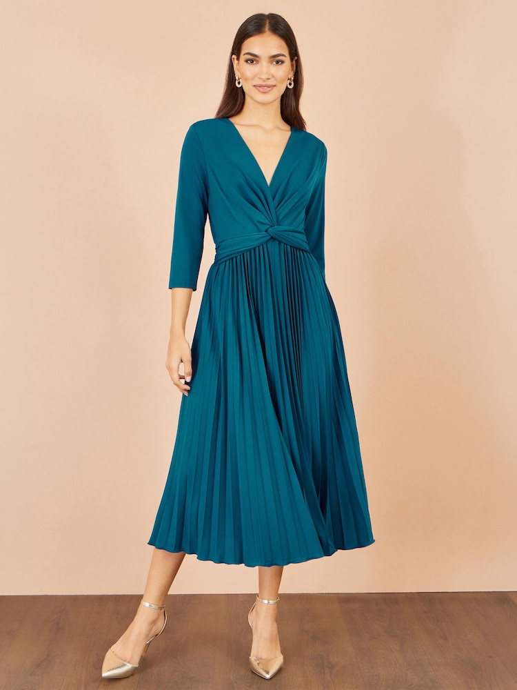 Yumi Blue Stretch Wrap Pleated Midi Dress - Image 2 of 5
