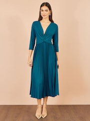 Yumi Blue Stretch Wrap Pleated Midi Dress - Image 3 of 5